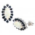 Sterling Silver, Opal & Black Sapphire Earrings